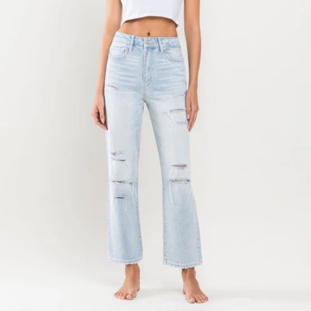 Vervet NWT High Rise Light Wash Distressed Straight Jeans, 100% Cotton